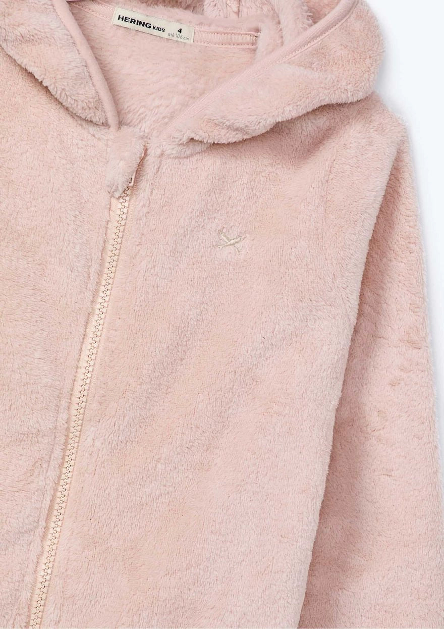 Conjunto em Fleece Peluciado com Orelhinhas no Capuz Rosa Hering - Feminino