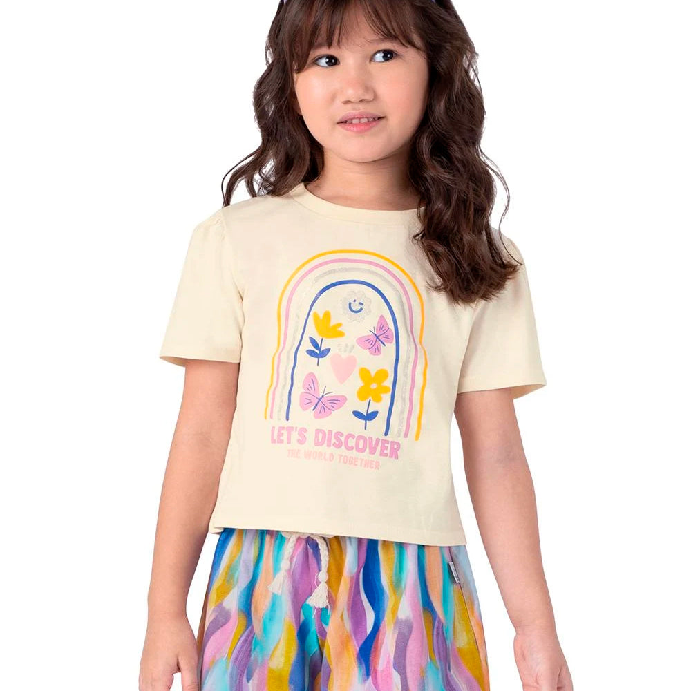 Conjunto Camiseta Manga Curta e Shorts Malwee Let's Discover Feminino - Bege