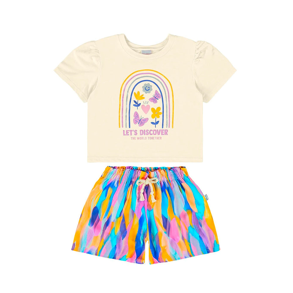 Conjunto Camiseta Manga Curta e Shorts Malwee Let's Discover Feminino - Bege
