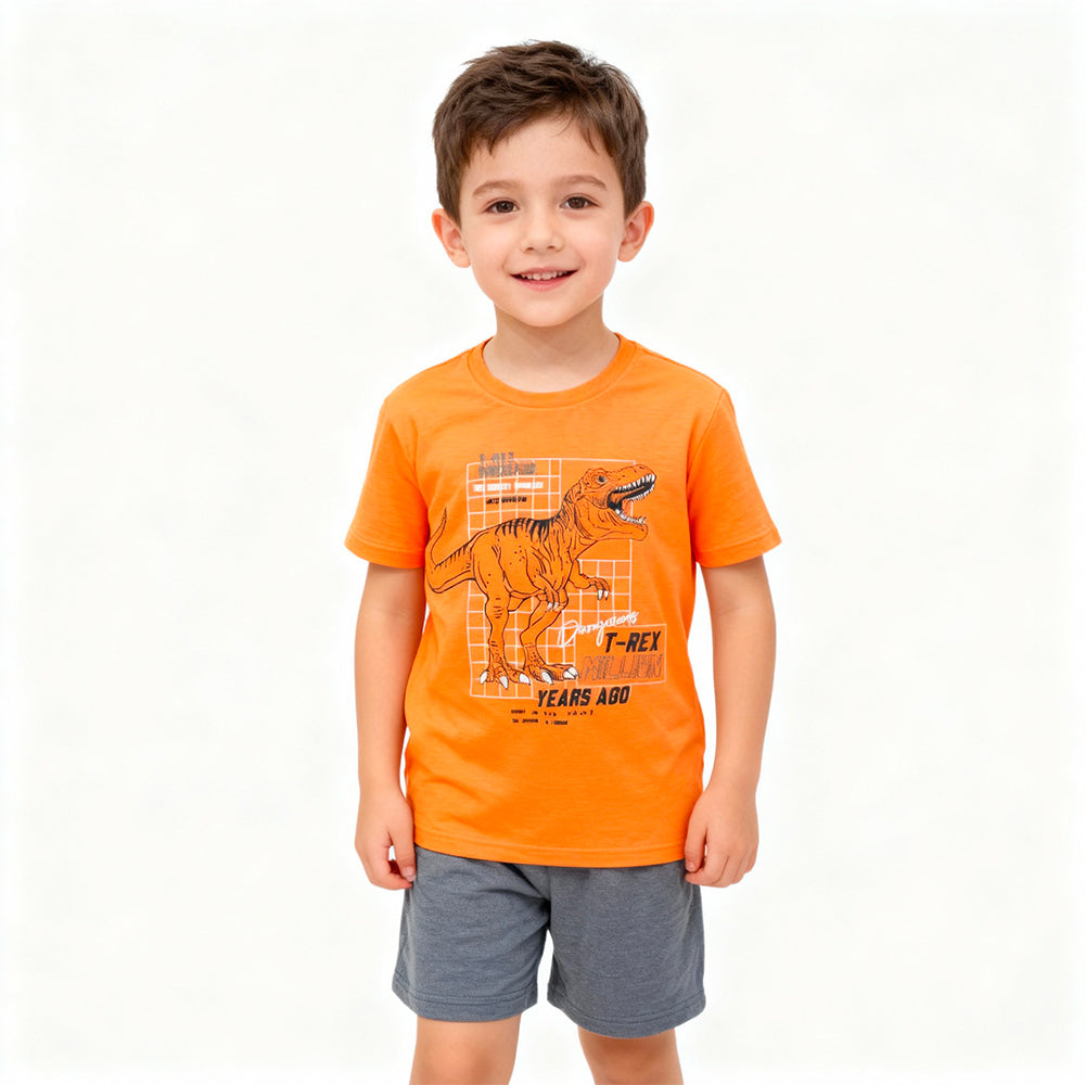 Pijama Manga Curta T-Rex Laranja Masculino - Magiamix