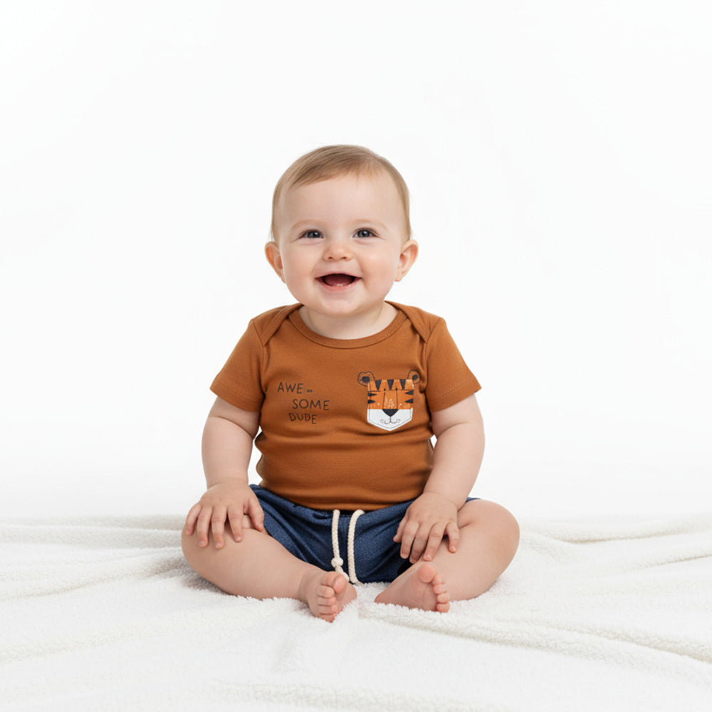 Conjunto Body Manga Curta e Bermuda Mescla Baby Awesome Dude Masculino