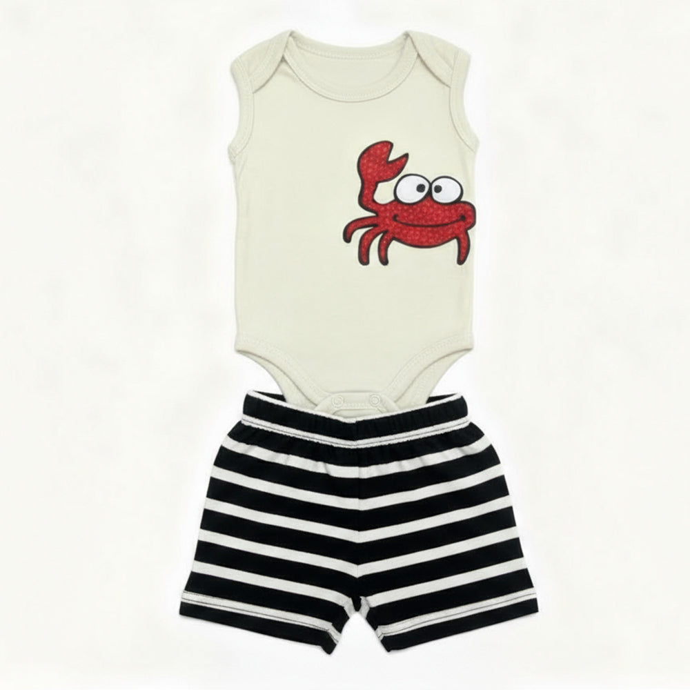 Conjunto Body Regata e Bermuda Mescla Baby Caranguejo Masculino