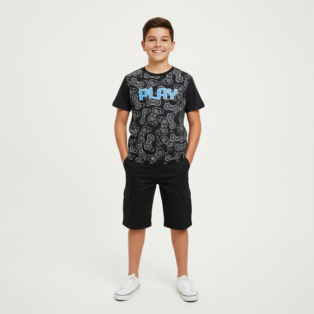 Camiseta Manga Curta PLAY Sou+teen Masculina - Preto