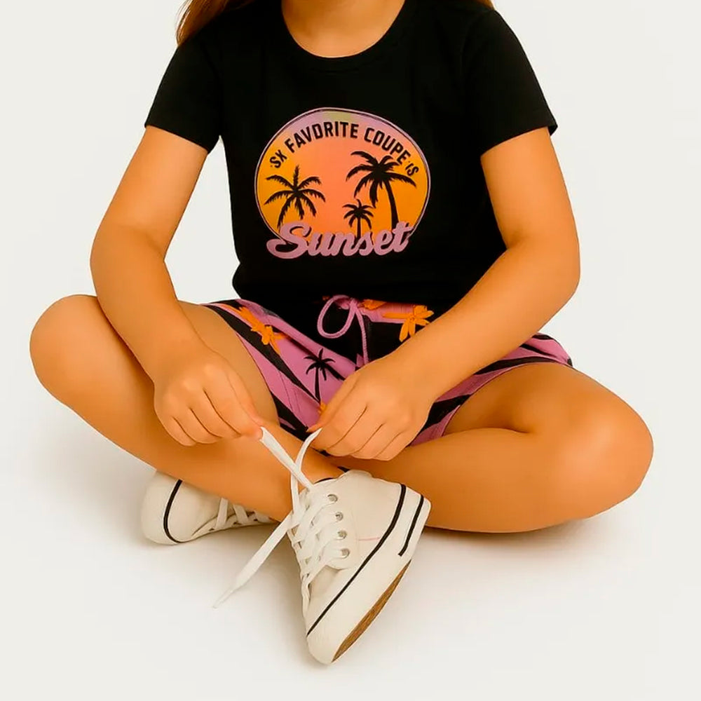 Conjunto Camiseta Manga Curta e Shorts Malwee Sunset Feminino - Preto
