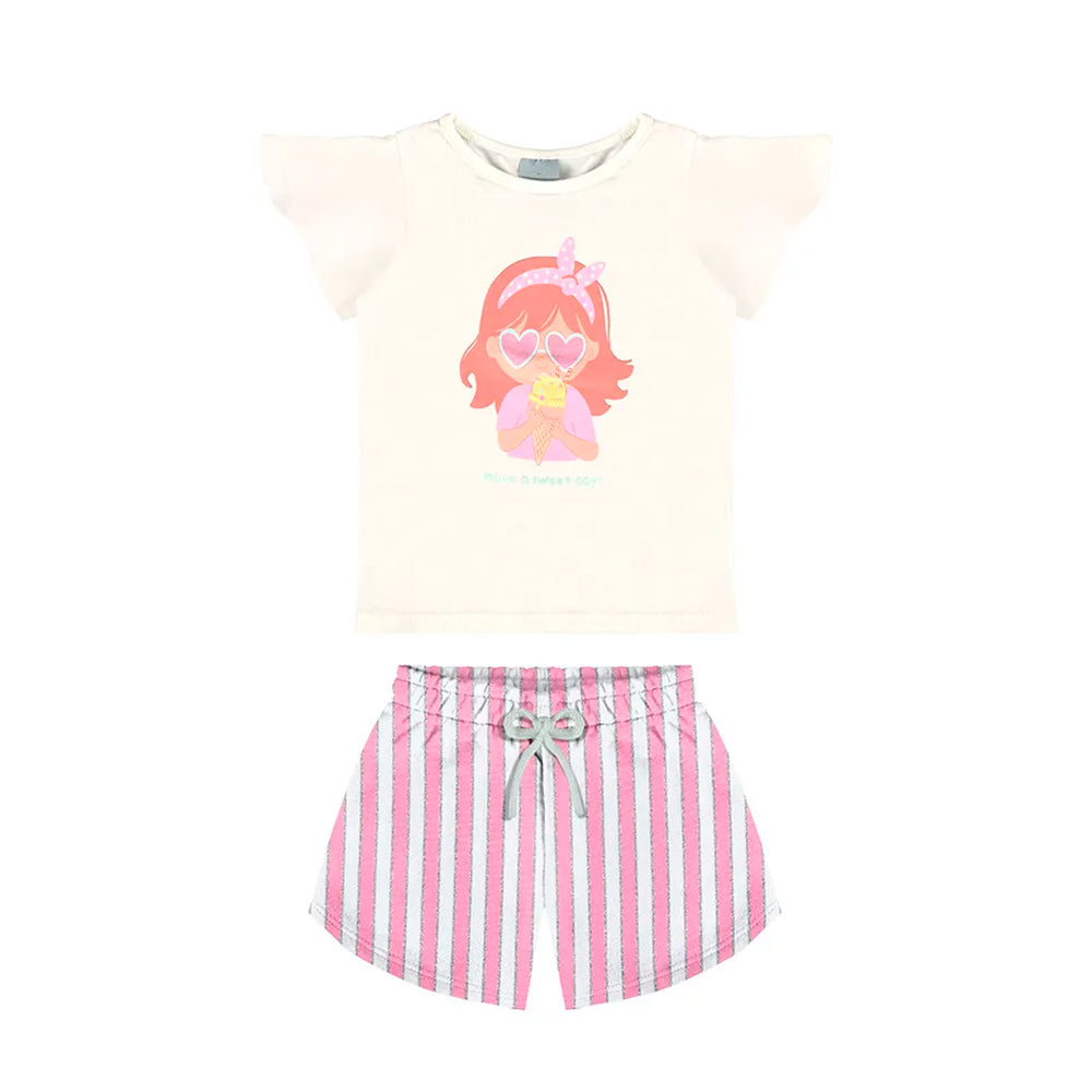 Conjunto Camiseta Manga Curta e Shorts Malwee Have a Sweet Day Feminino - Bege