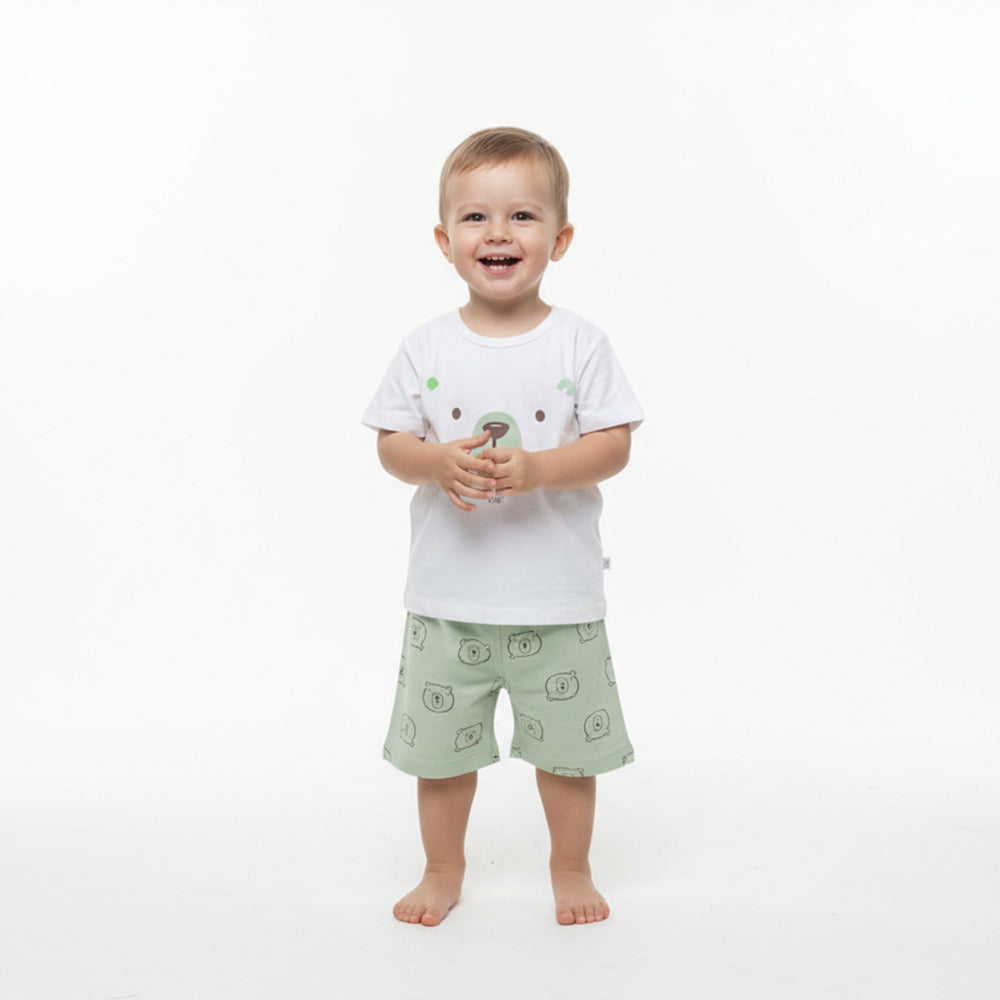 Pijama Cara De Sono Estampa de Urso Masculino - Verde/Branco