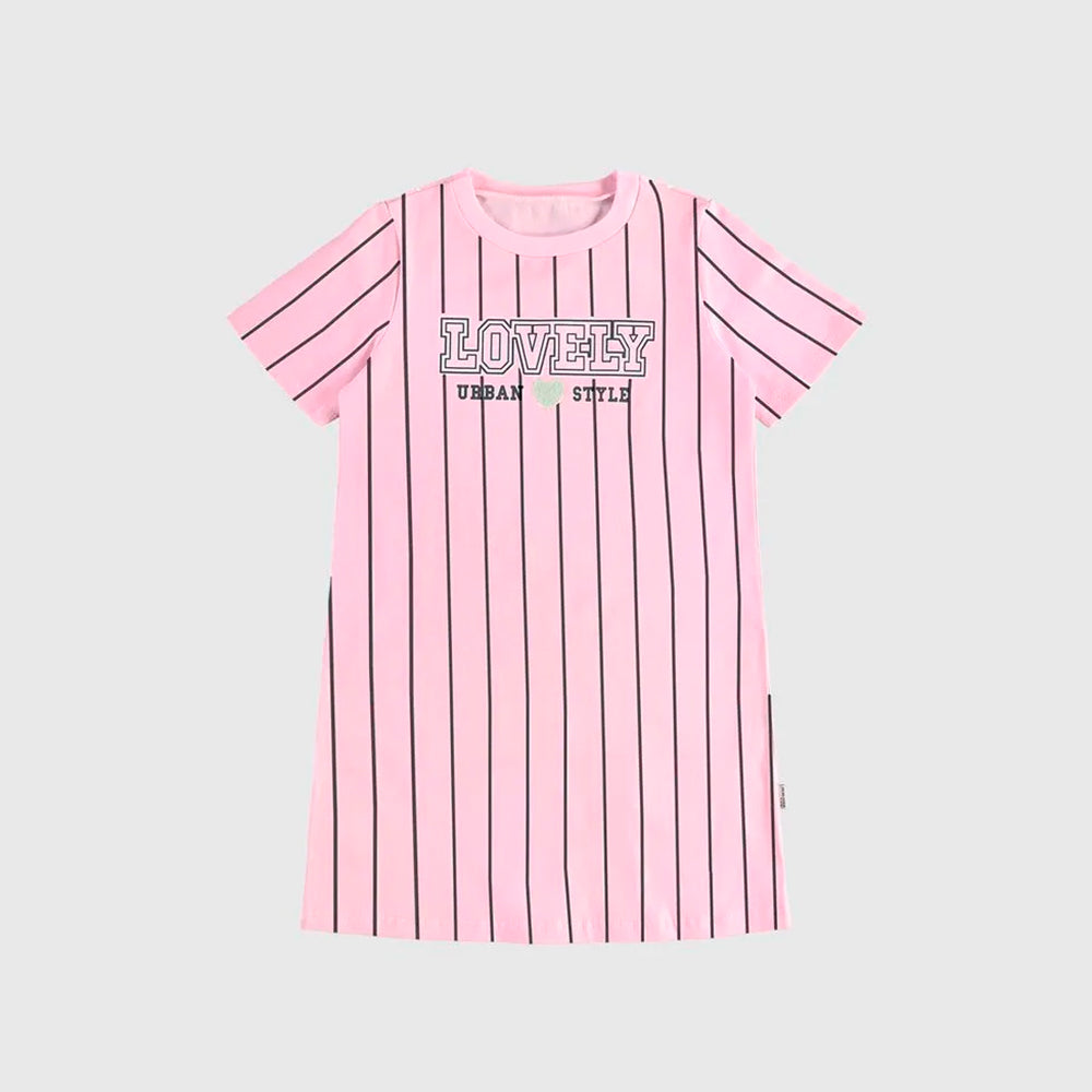 Vestido Camiseta Malwee Listrado Feminino - Rosa