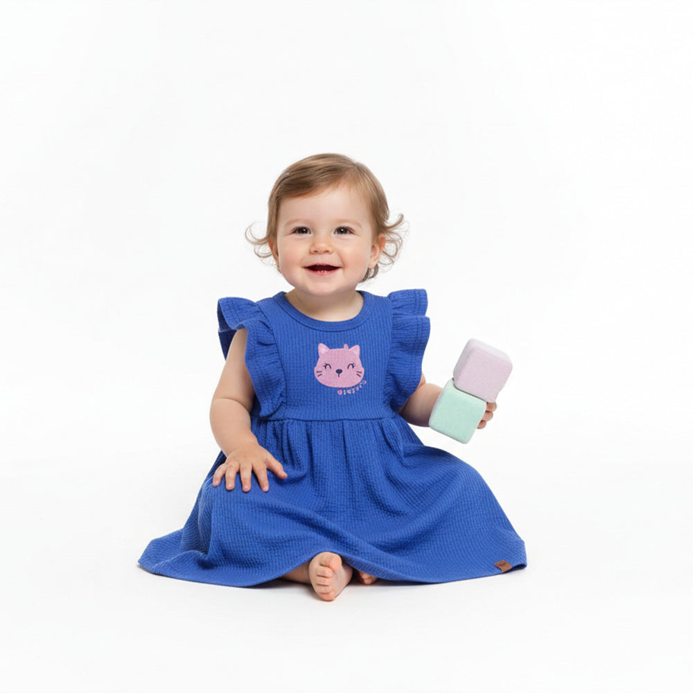 Vestido Regata Malwee Em Tecido Texturizado E Estampa Fofura Feminino - Azul