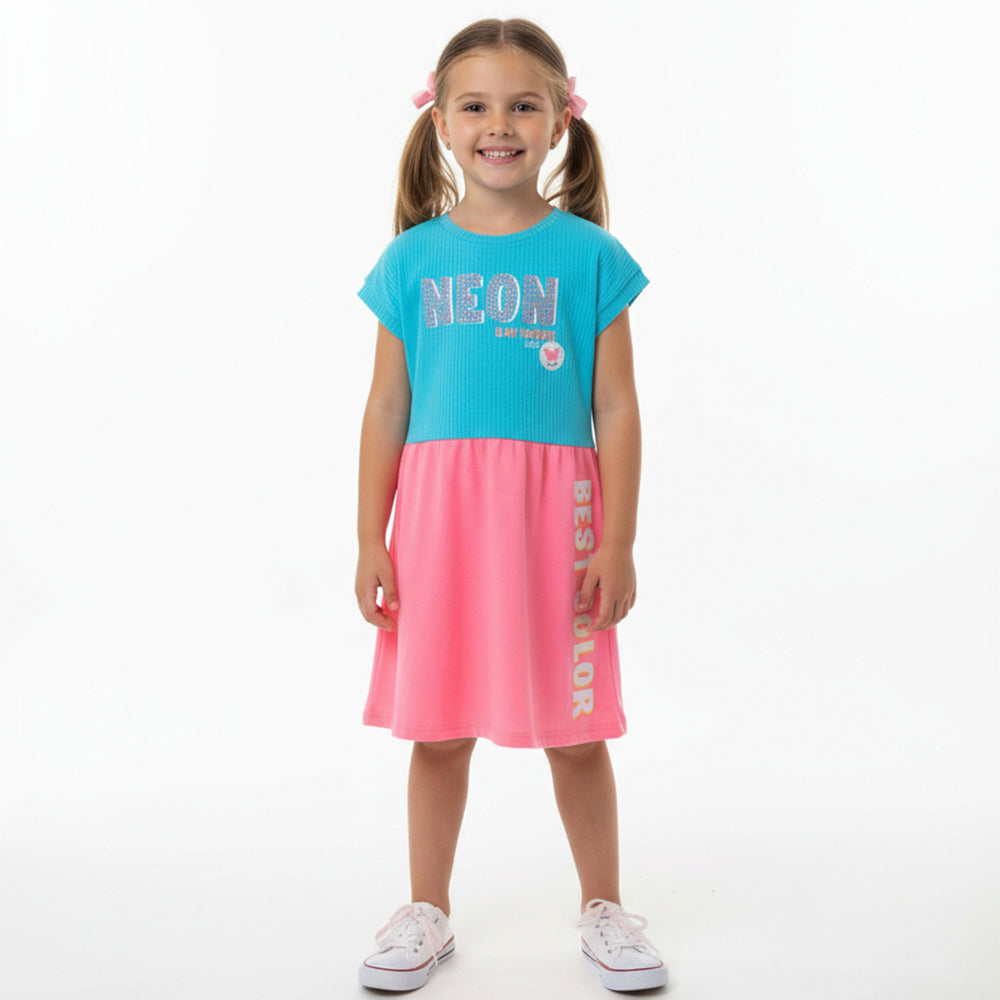 Vestido Manga Curta By Gus Neon Feminino - Rosa/Azul