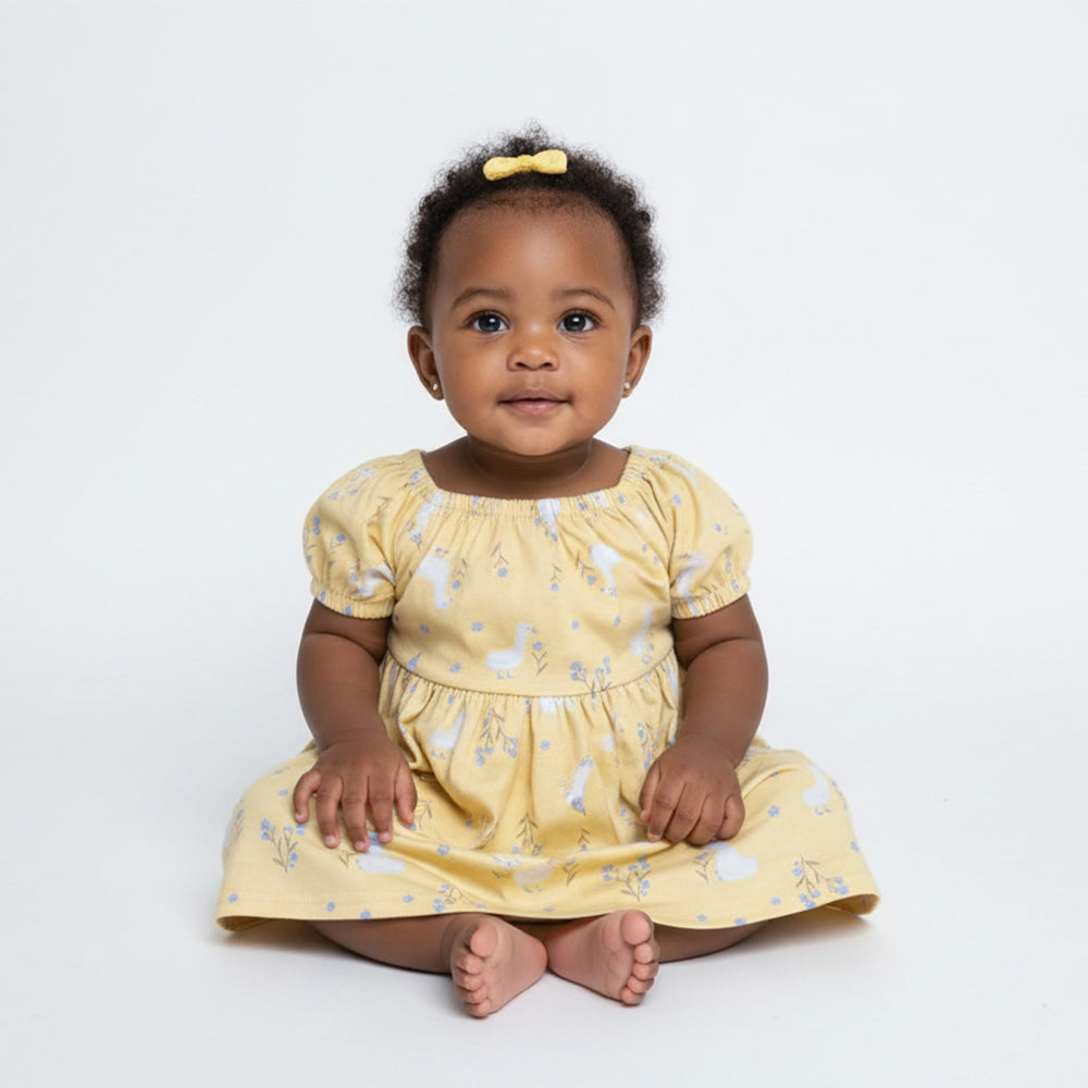 Vestido Manga Curta Malwee Ombro a Ombro Estampado Feminino - Amarelo