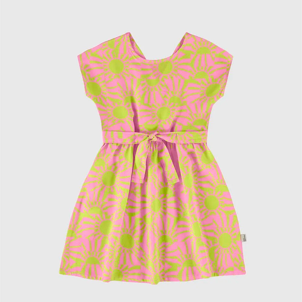 Vestido Manga Curta Malwee Sol Colorido Feminino - Rosa/Verde Limão
