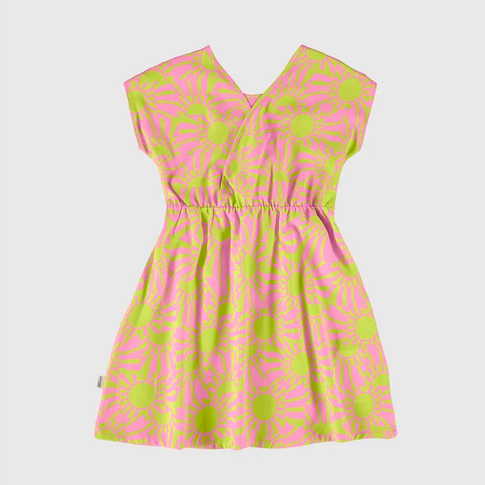 Vestido Manga Curta Malwee Sol Colorido Feminino - Rosa/Verde Limão