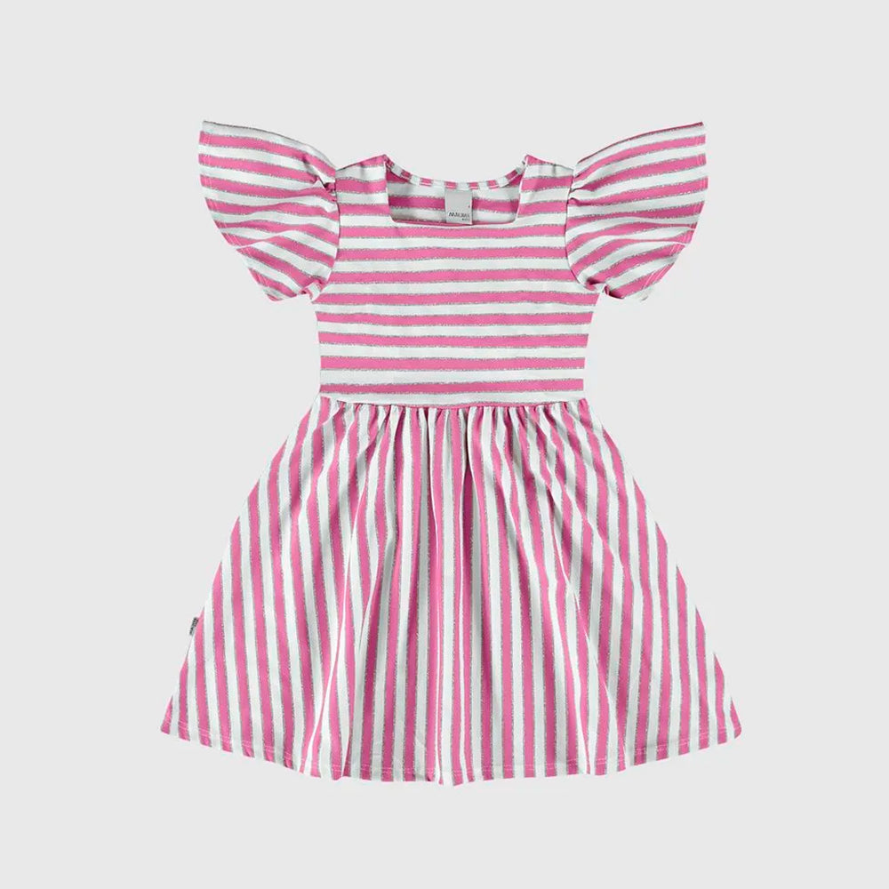 Vestido Manga Godê Malwee Listras Tricolor Feminino - Rosa