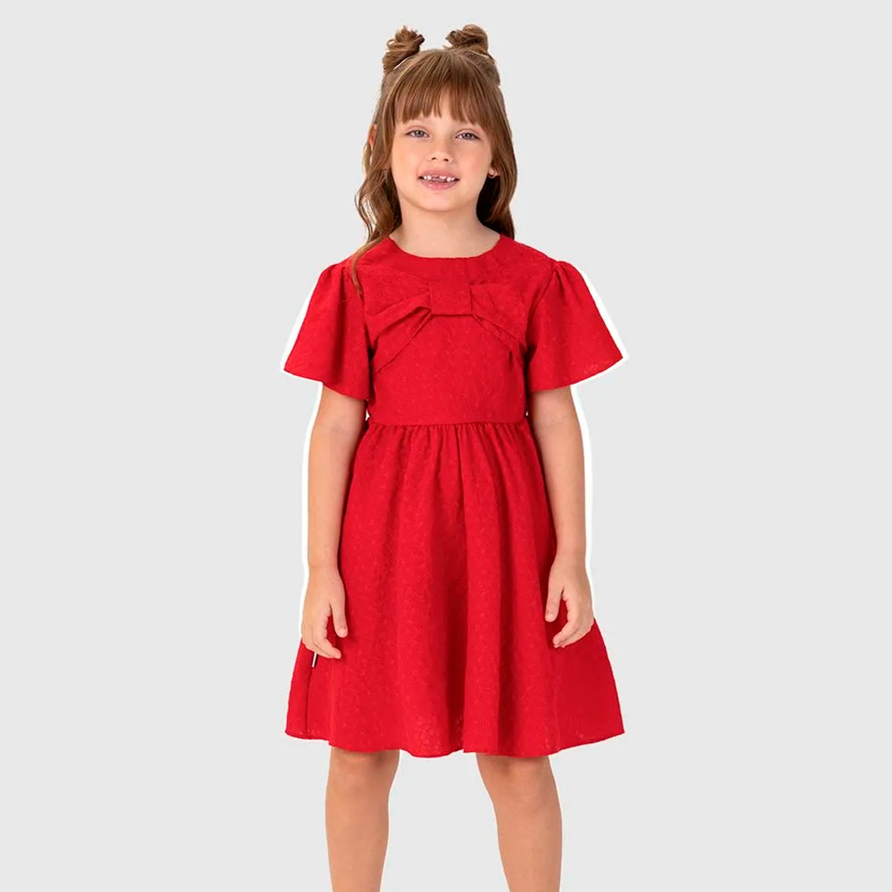 Vestido Manga Curta Malwee Em Laise Feminino - Vermelho