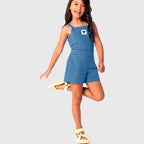 Conjunto Regata e Shorts Malwee Xadrez Feminino - Azul