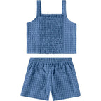 Conjunto Regata e Shorts Malwee Xadrez Feminino - Azul
