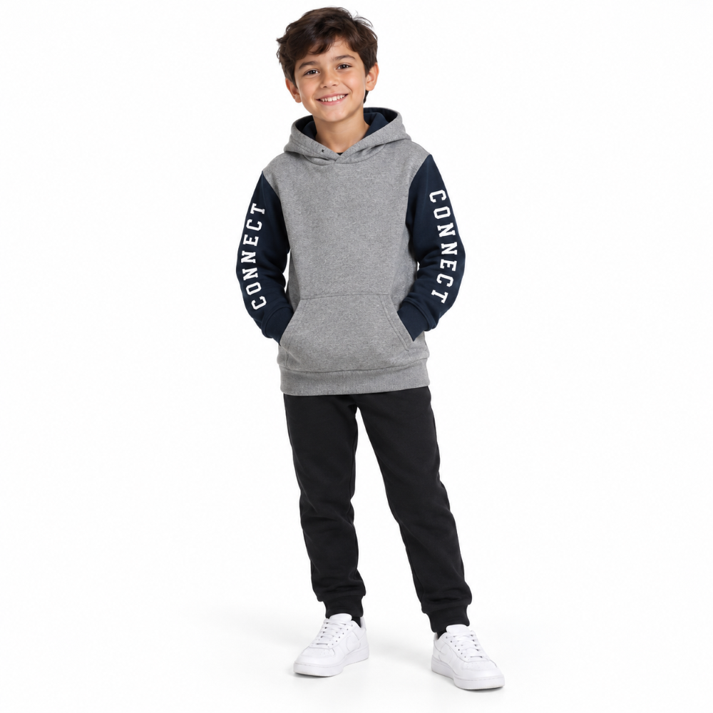 Blusa Moletom Connect com Capuz Infantil Menino TMX Kids&Teens - Mescla Grafite/Preto