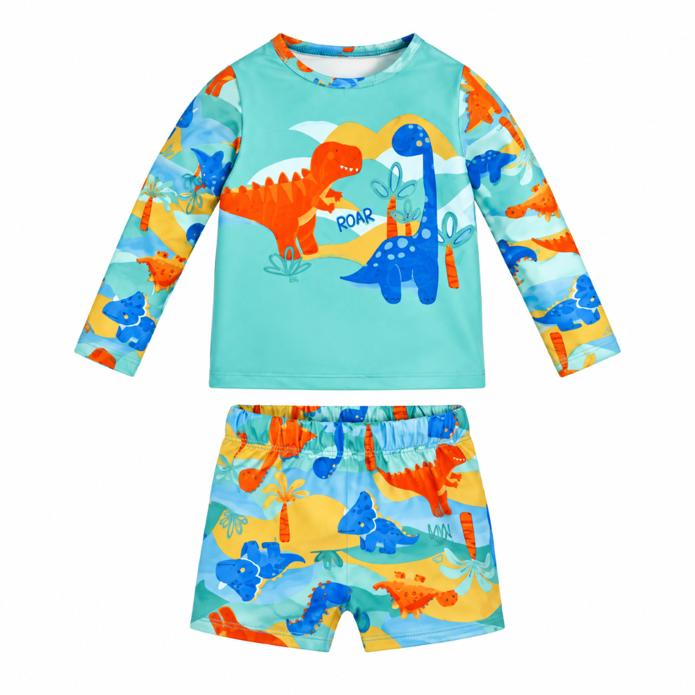 Conjunto Praia Estampa Dinossauros Verão Bebê Masculino Boca Grande - Verde