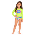 Trijunto Infantil Moda Praia Biquíni Fundo do Mar e Camiseta Manga Longa Menina Boca Grande - Amarelo Light Neon