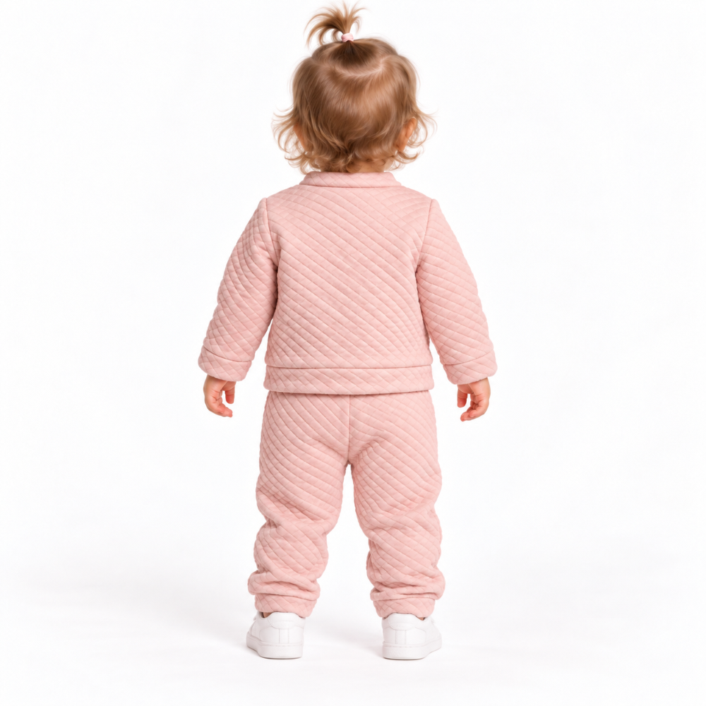 Conjunto Jaqueta Matelassê com Zíper e Calça Bebê Menina TMX Kids&Teens - Rosa Chá
