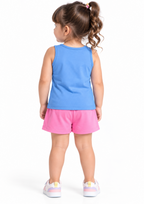 Conjunto Infantil Blusa e Shorts Menina Brandili - Azul/Rosa