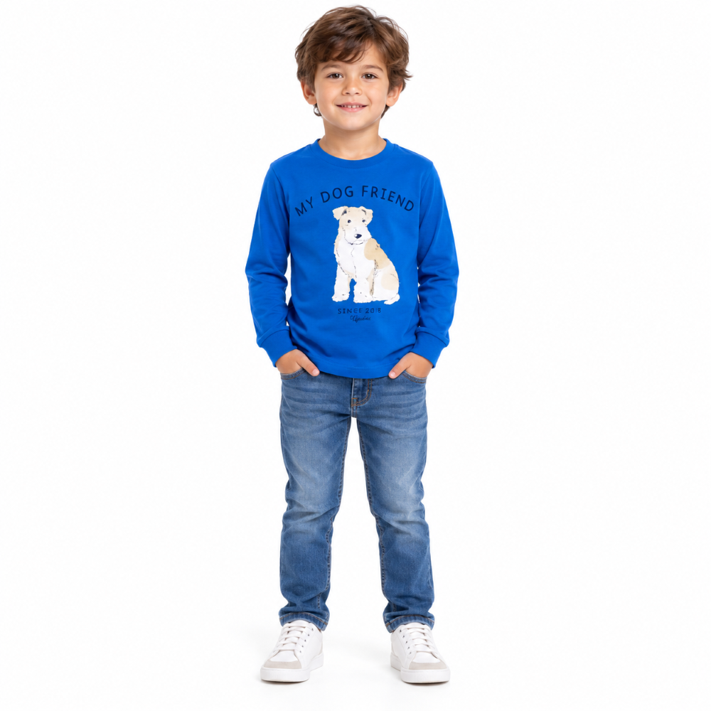 Camiseta Manga Longa My Dog Friend Infantil Menino Upalôo - Azul
