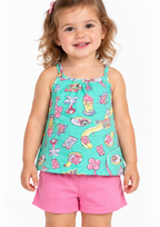 Conjunto Bebê Blusa de Alcinha Gummy Bear e Shorts Brandili Menina - Verde Água
