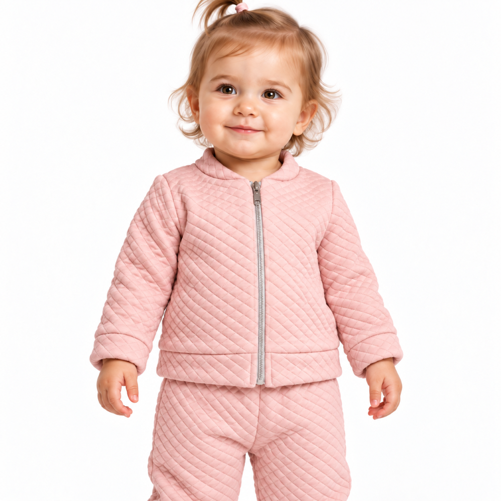 Conjunto Jaqueta Matelassê com Zíper e Calça Bebê Menina TMX Kids&Teens - Rosa Chá