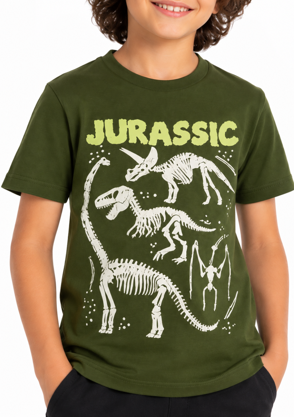 Conjunto Infantil Camiseta Dinossauros e Bermuda Menino Brandili Club  - Verde