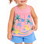 Conjunto Bebê Regata Tropical e Shorts Brandili Menina - Rosa e Azul