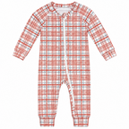 Macacão Manga Longa Abertura Zíper Suedine Xadrez Masculino Mini & Co - Terracota/Azul