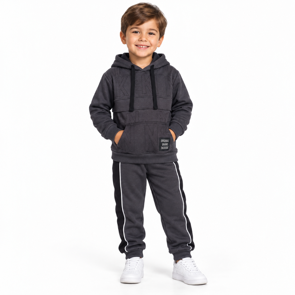 Conjunto Blusa e Calça Moletom Recortes Infantil Unissex TMX Kids&Teens - Chumbo/Preto