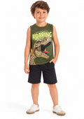 Conjunto Infantil Regata T-Rex e Bermuda Brandili Menino - Verde