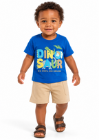 Conjunto Infantil Camiseta Estampa Dinossauros e Bermuda Brandili Menino - Azul