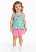 Conjunto Bebê Blusa de Alcinha Gummy Bear e Shorts Brandili Menina - Verde Água