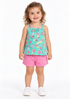 Conjunto Bebê Blusa de Alcinha Gummy Bear e Shorts Brandili Menina - Verde Água