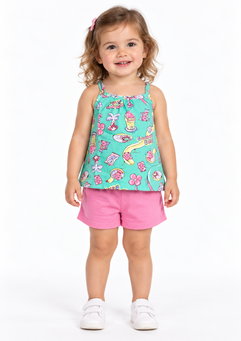 Conjunto Bebê Blusa de Alcinha Gummy Bear e Shorts Brandili Menina - Verde Água