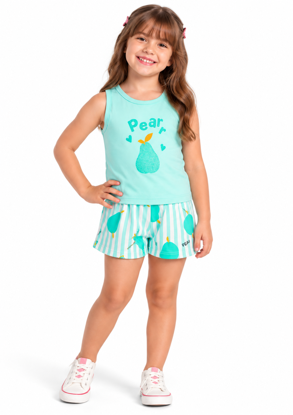Conjunto Infantil Blusa de Alcinha Pêra e Shorts Brandili Menina - Verde