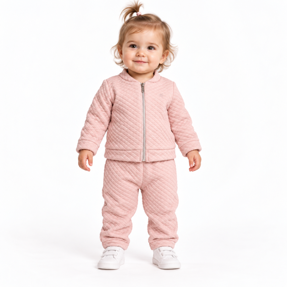 Conjunto Jaqueta Matelassê com Zíper e Calça Bebê Menina TMX Kids&Teens - Rosa Chá