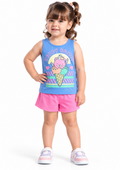 Conjunto Infantil Blusa e Shorts Menina Brandili - Azul/Rosa