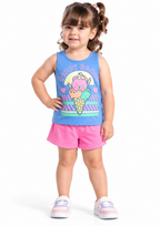Conjunto Infantil Blusa e Shorts Menina Brandili - Azul/Rosa
