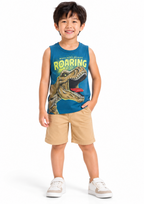 Conjunto Infantil Regata T-Rex e Bermuda Menino Brandili  - Azul
