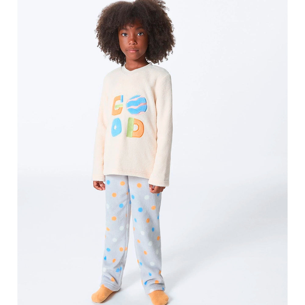 Pijama Longo Hering Kids Estampado Em Fleece Menina - Laranja