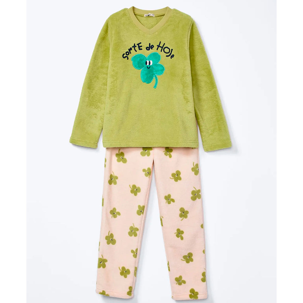 Pijama Longo Hering Kids Estampado Em Fleece Menina -Verde