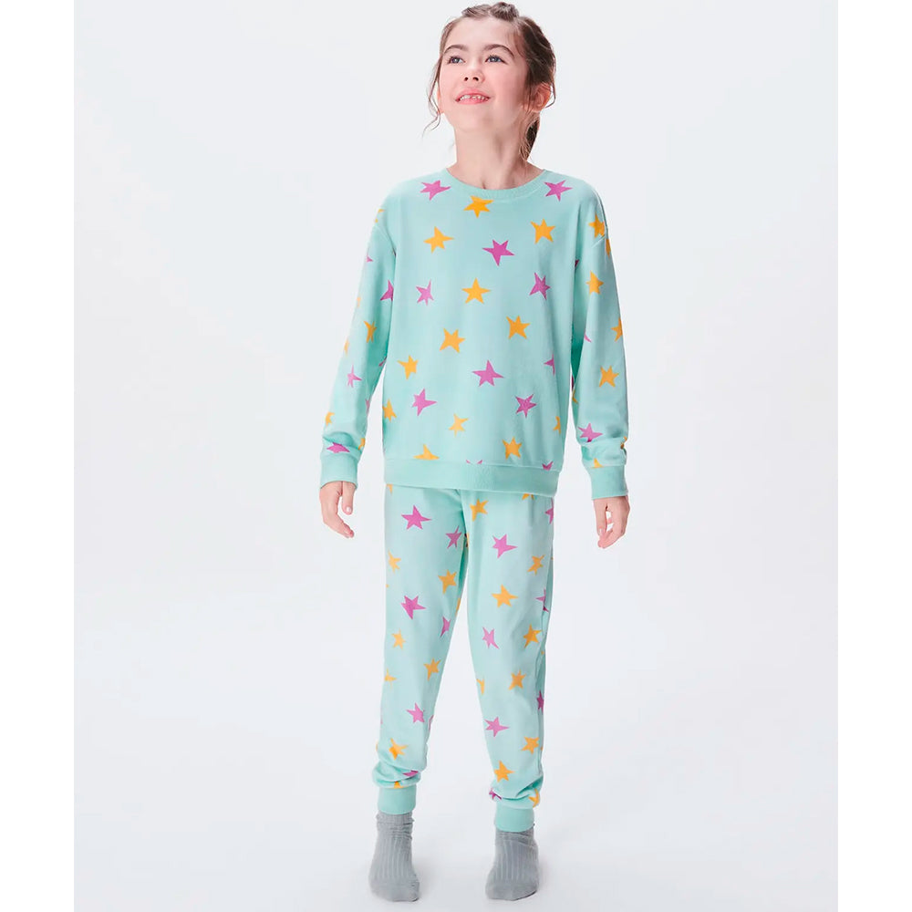 Pijama Longo Em Plush Hering Kids Feminino - Verde