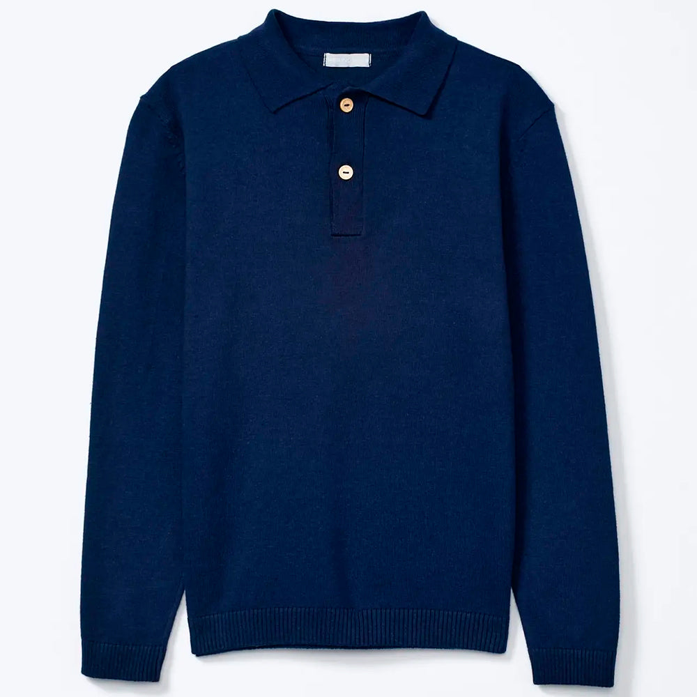 Camisa Polo Manga Longa Em Tricô Regular Hering Kids Masculino - Azul