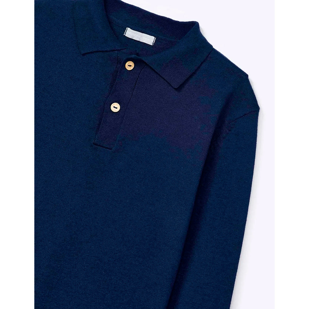 Camisa Polo Manga Longa Em Tricô Regular Hering Kids Masculino - Azul