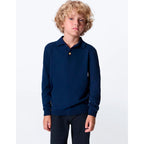 Camisa Polo Manga Longa Em Tricô Regular Hering Kids Masculino - Azul