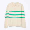 Camisa Polo Manga Longa Em Tricô Fio Tinto Listrado Hering Kids Masculino - Off-White