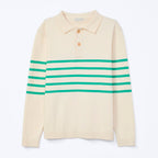 Camisa Polo Manga Longa Em Tricô Fio Tinto Listrado Hering Kids Masculino - Off-White